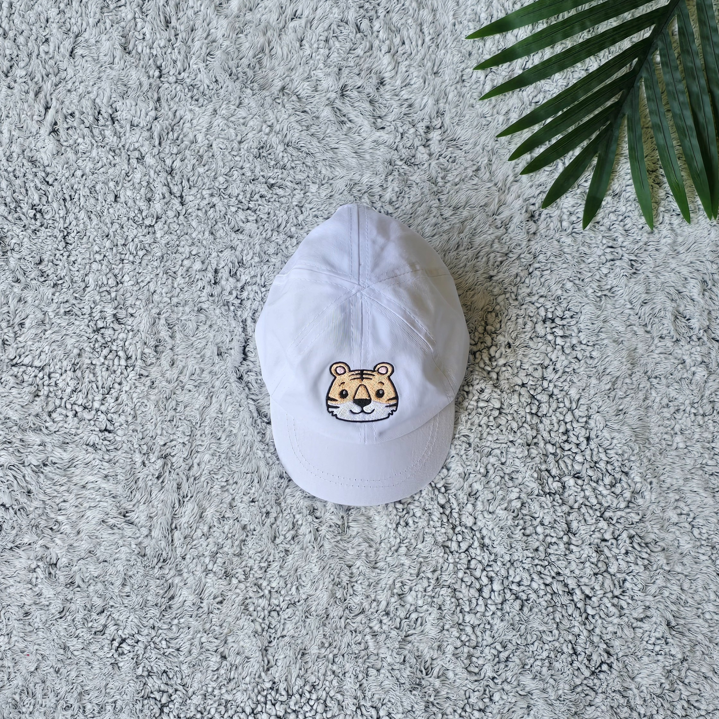 White Embroidered Tiger Cap for Baby Boys