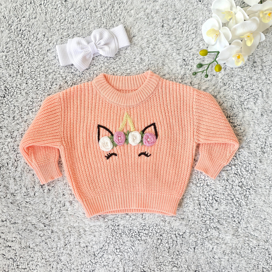 Suéter de punto para bebe niña con Unicornio bordado