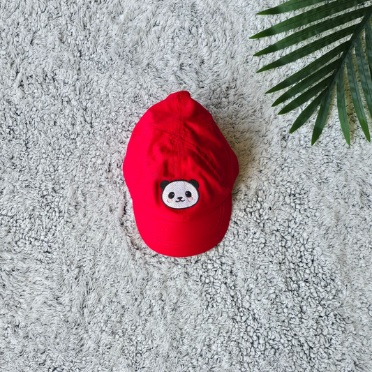 Red Embroidered Panda Bear Cap for Baby Boys 
