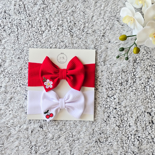 Embroidered elastic headband sets - Red and White